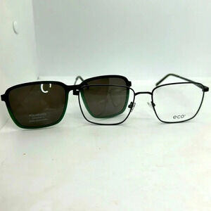 ECO Men’s Buckhorn MDGRN Eyeglasses Frames & Polarized Sun Clip On. NWT